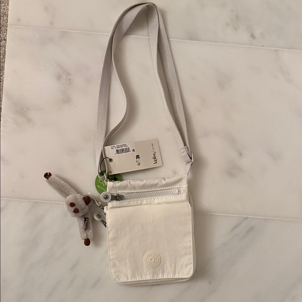 Kipling El Dorado Crossbody Bag with Monkey Charm, Alabaster Tonal, NWT